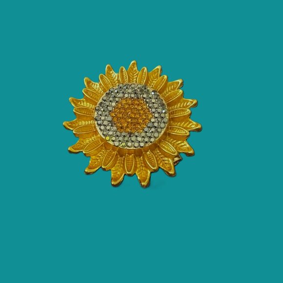 Elegant Gold Rhinestone Sunflower Brooch NWOT - Picture 7 of 9